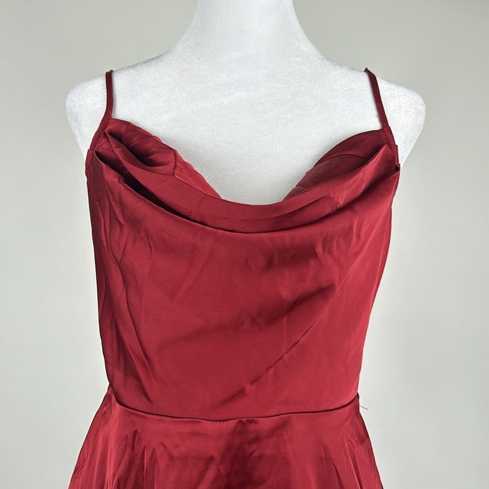 Lulus Fanciful Flirt Burgundy Satin Cowl Neck Skater Mini Dress Size Small - Picture 7 of 16